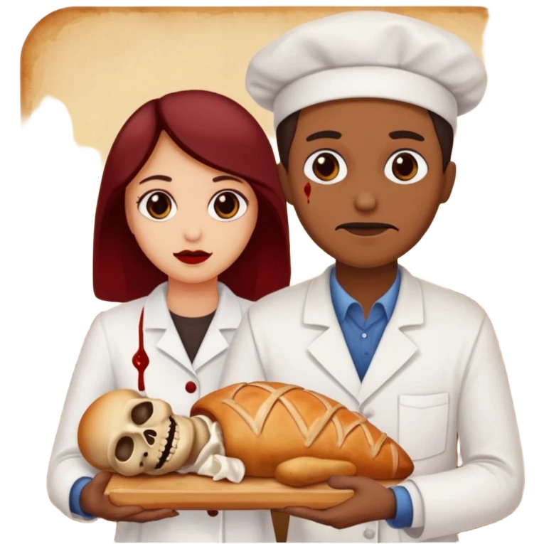 Bakery owner with poisoned food and dead body emoji
