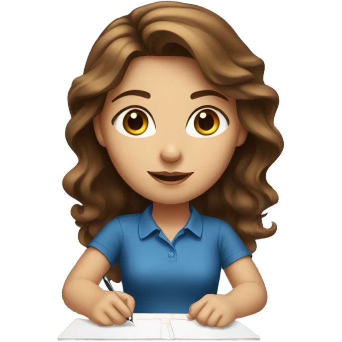 Pretty girl brown hair blue eyes on desk emoji