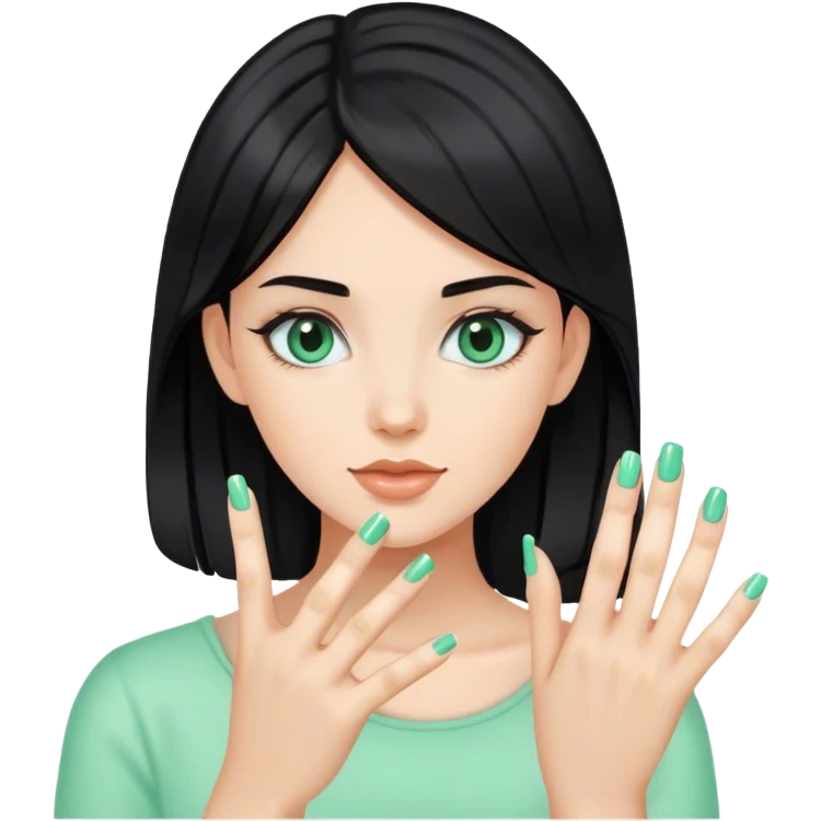 黑发女孩薄荷绿美甲 emoji