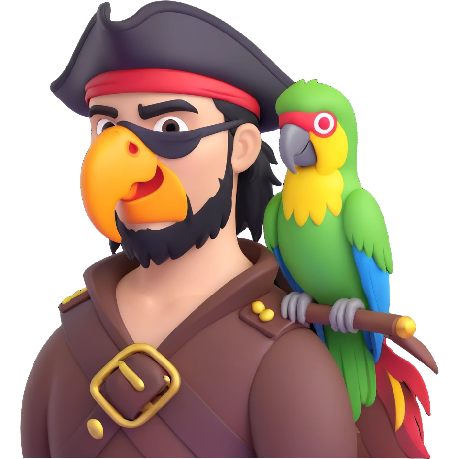 pirate with a parrot on shoulder, 3D emoji style emoji