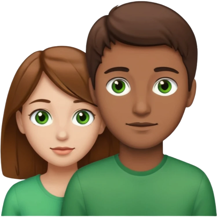 A boyfriend with light brown hair and green eyes next to his girlfriend with dark brown hair and brown eys emoji