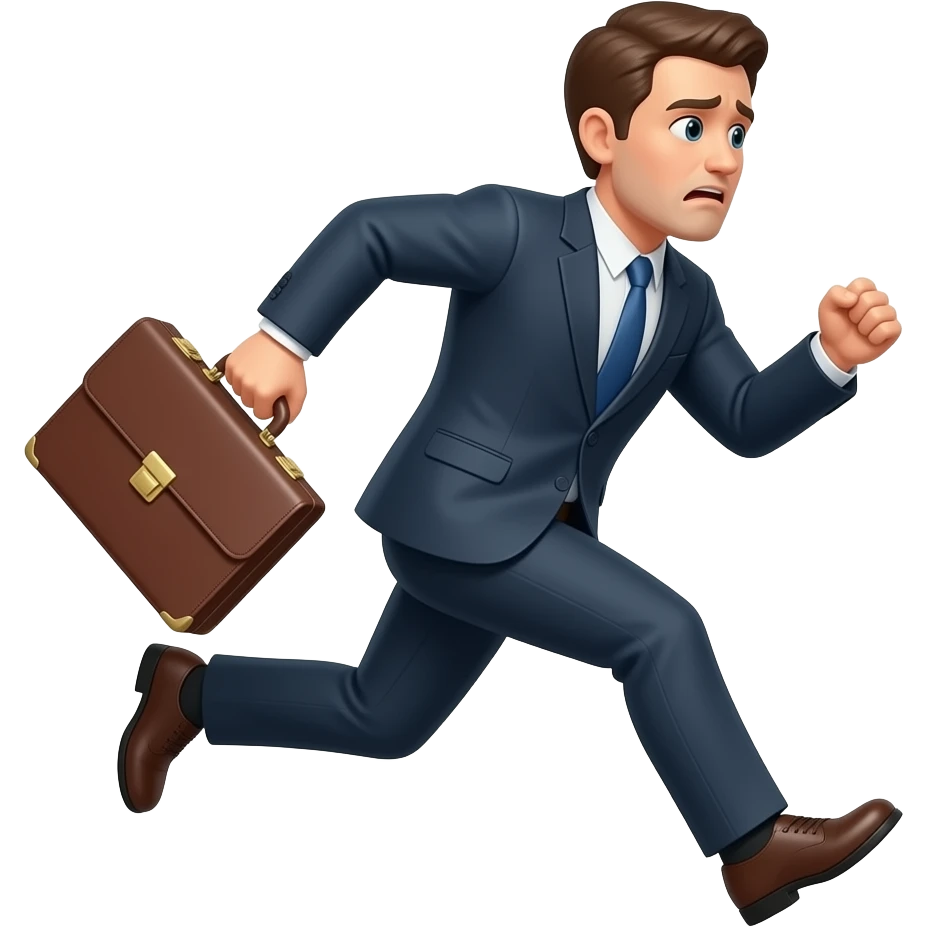 late running worried businessman holding business bag emoji