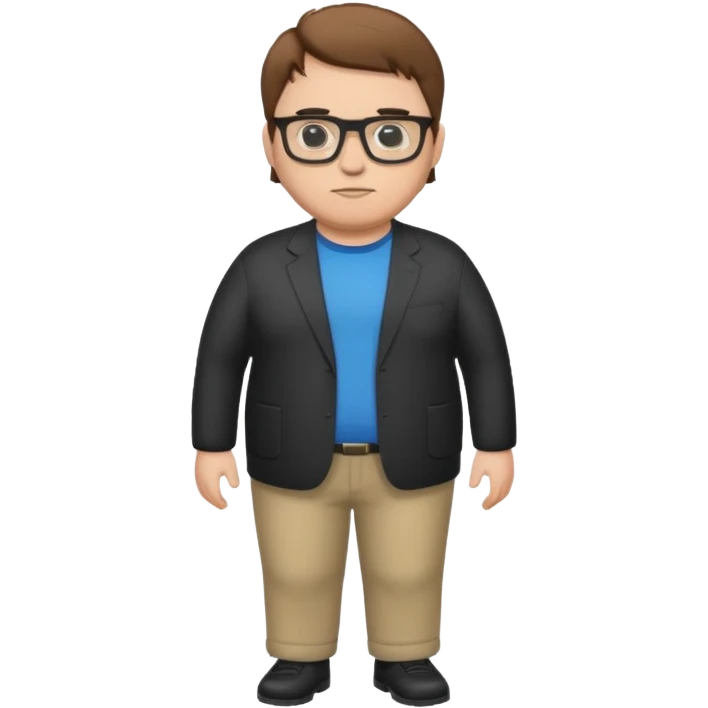 Create a fat emoji full body white man with brown hair and black glasses emoji