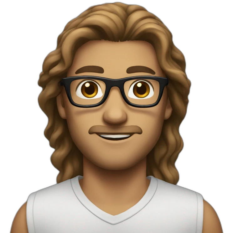 a guy with long brown hair, a black bandana, and rectangular glasses.  emoji