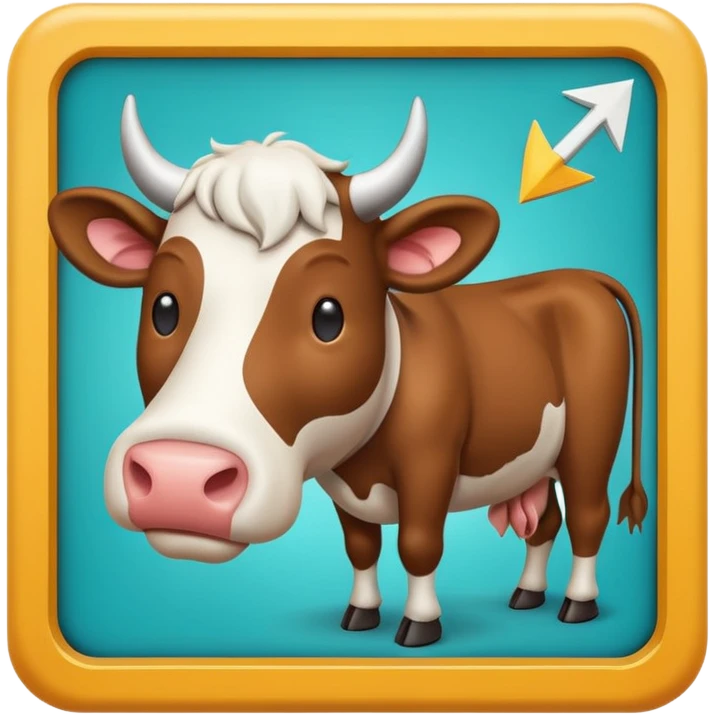 A simple emoji icon showing a cow and buffalo inside an upload frame with an upward arrow, indicating image upload for breed detection. Flat modern emoji design, soft shadows, teal and white theme, readable at small sizes, centered, no text. emoji