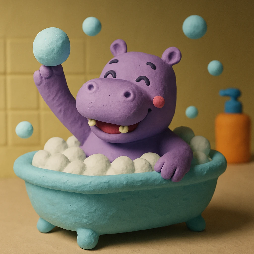 happy hippo with bubbles in bathtub emoji