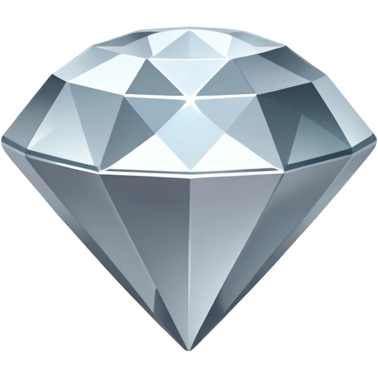 A faceted diamond emoji made of silver chrome, smooth reflective surfaces, soft metallic shine, minimalistic and clean design, iOS emoji style, centered on white background, soft studio lighting emoji