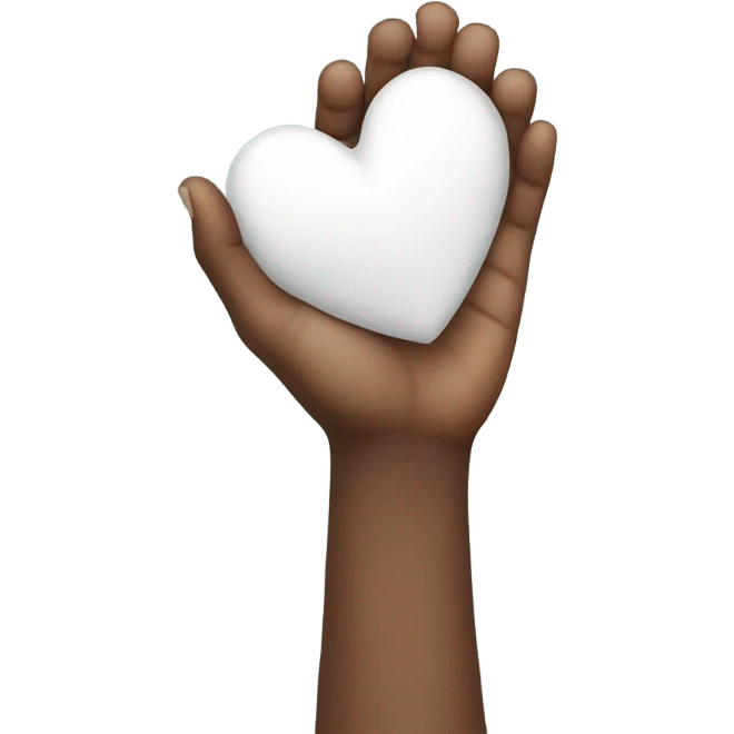 One hand holds white heart emoji