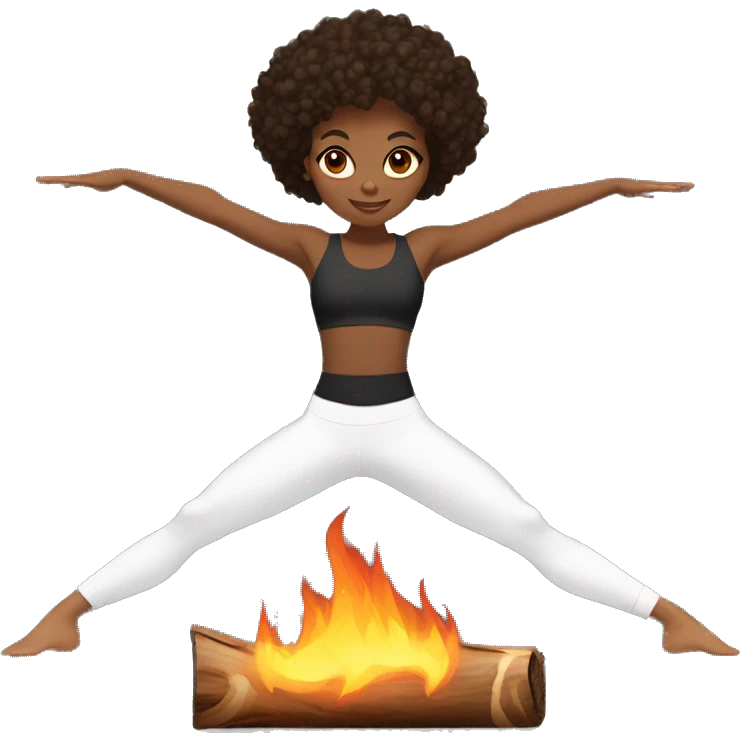 light skin black girl with dark brown chest length curly hair in fire log yoga pose emoji
