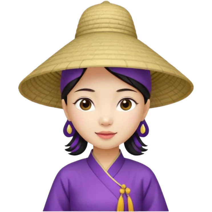 ancient vietnamese girl with aodai and conical hat, purple emoji