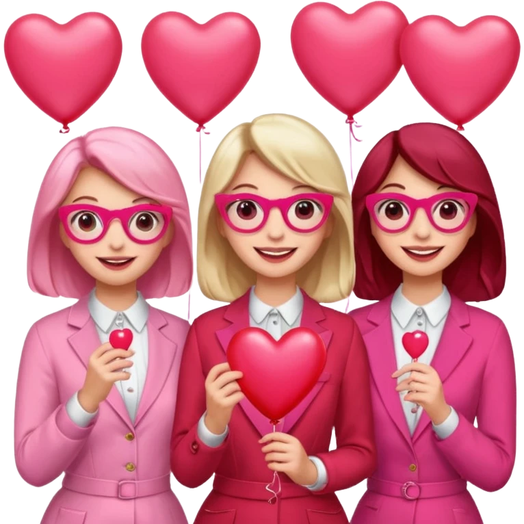 galentines party : change their outfits in red and pink, add pink heart balloons and pink glasses in their hands emoji