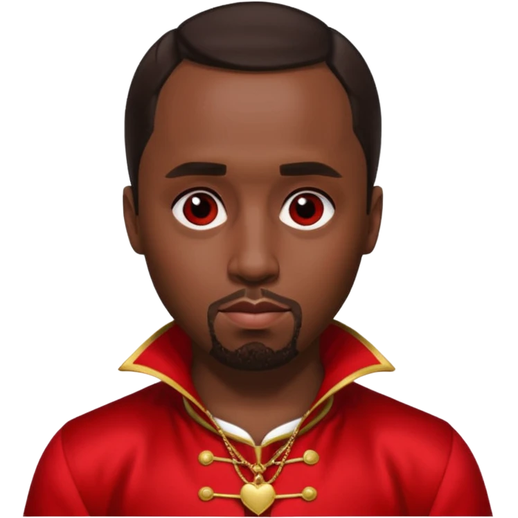 P.Diddy with dark brown hair, red outfit emoji