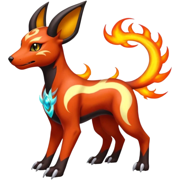 Fiery elemental colorful hot will-o-wispy Houndoom-Torracat-Genesect-Pokémon-Fakémon-hybrid-creature emoji