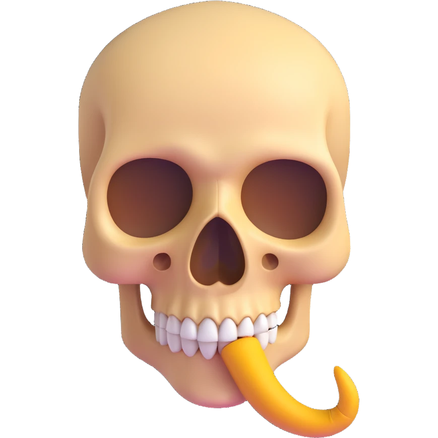 skull emoji with a playful Pinocchio-style long wooden nose, combining skull and liar concepts in a fun emoji style emoji