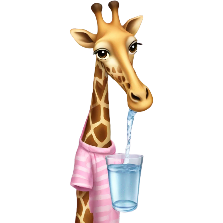 Giraffe drinking water wearing pink pjs emoji