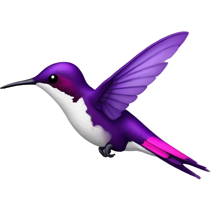 Flying dark purple coloured hummingbird with pink and white accents emoji