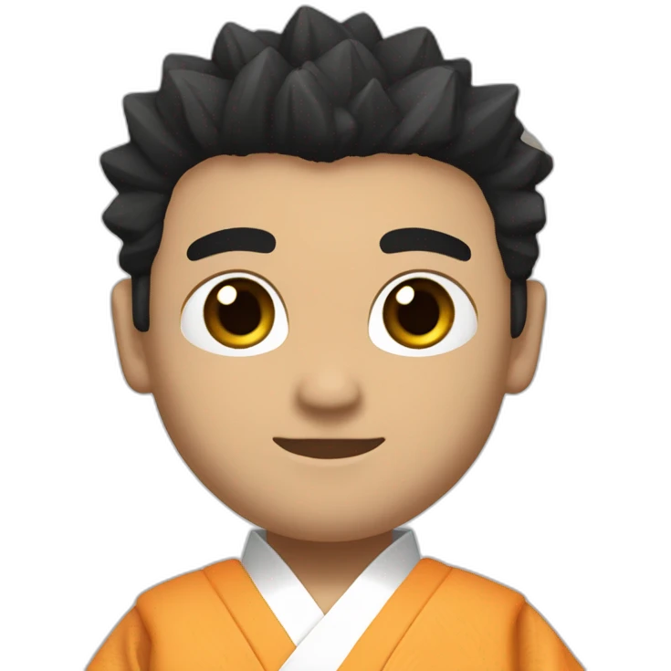 man dressed in karate kimono (all white, with black belt at the waist), with light brown skin, black hair spikes, black eyes emoji