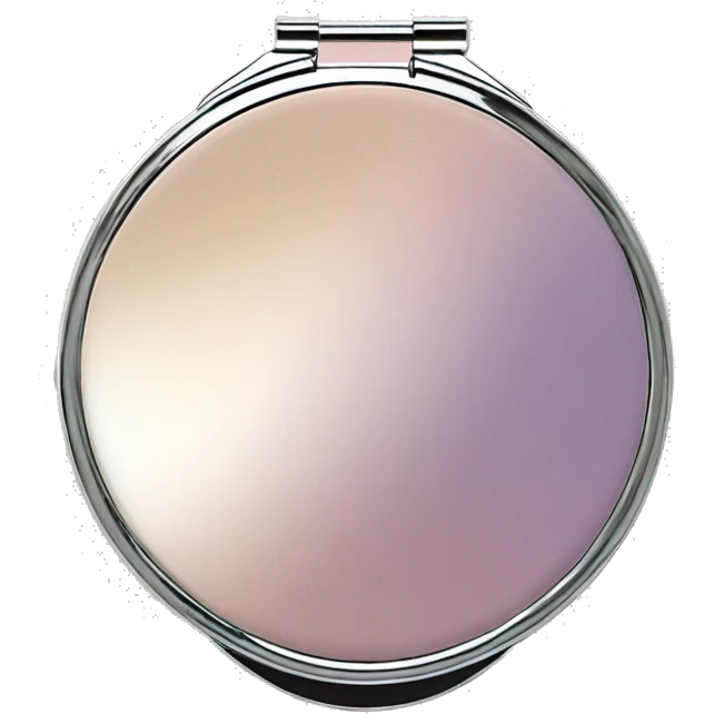 A round, elegant compact mirror with a shiny pastel or gold exterior. emoji