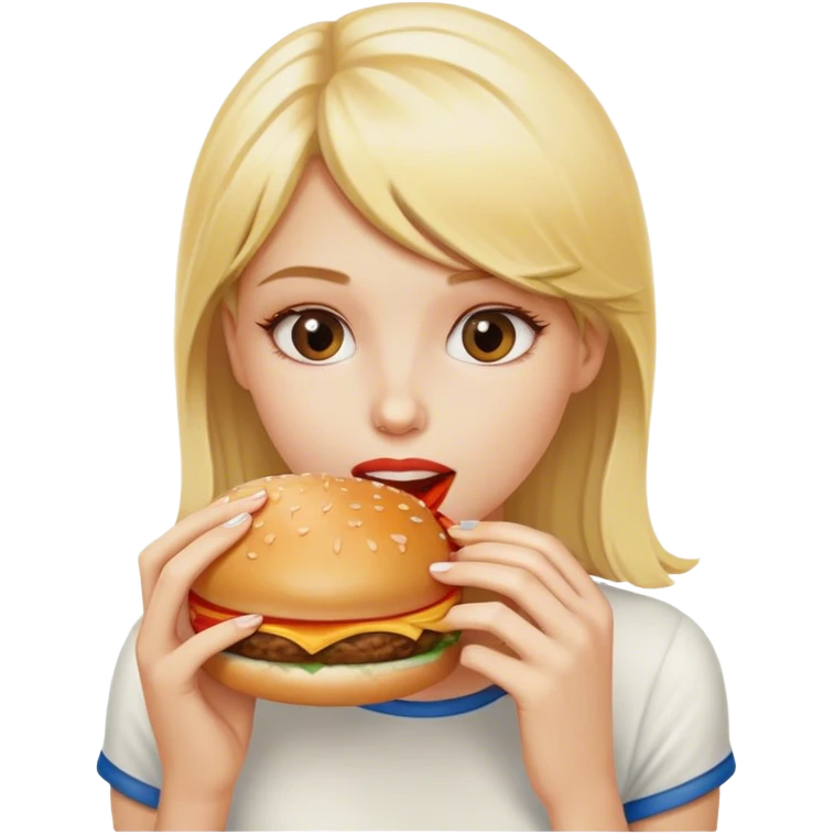 blonde girl with hamburger emoji