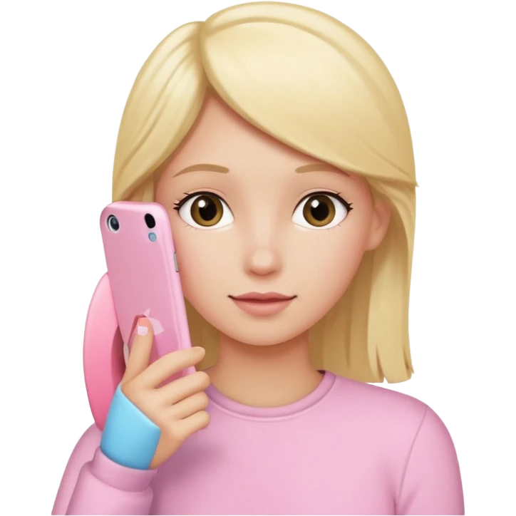 blonde person holding a pastel pink iPhone to their ear emoji