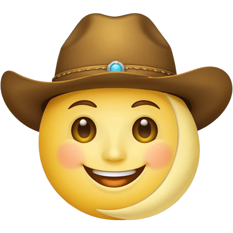 The smiling moon emoji with a cowboy hat on emoji