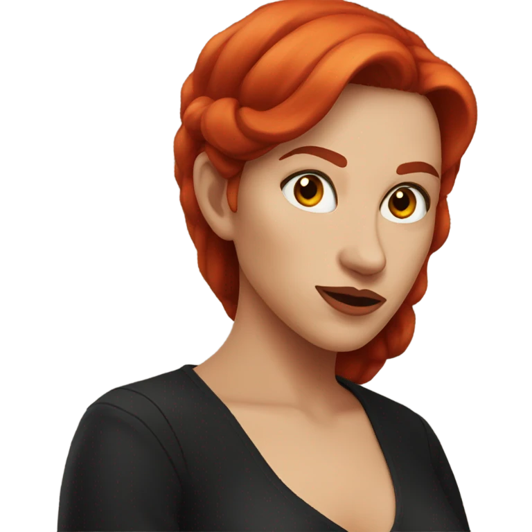 Woman with long red hair and black horns emoji