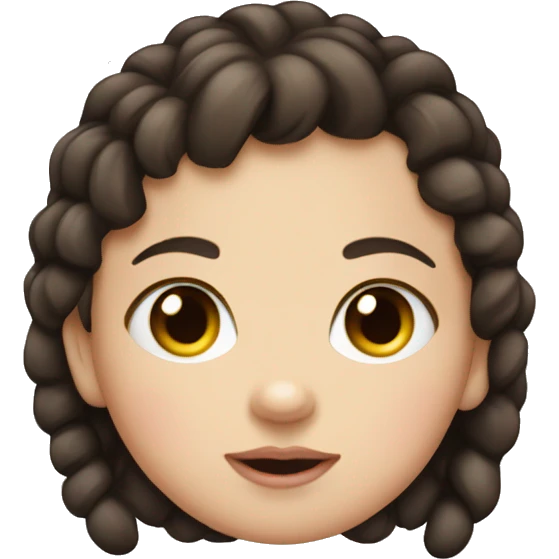 White little brown-eyed baby with dark hair, two pigtails, plump lips emoji