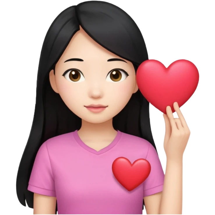 Asian girl long pink shirt hair with heart sign emoji