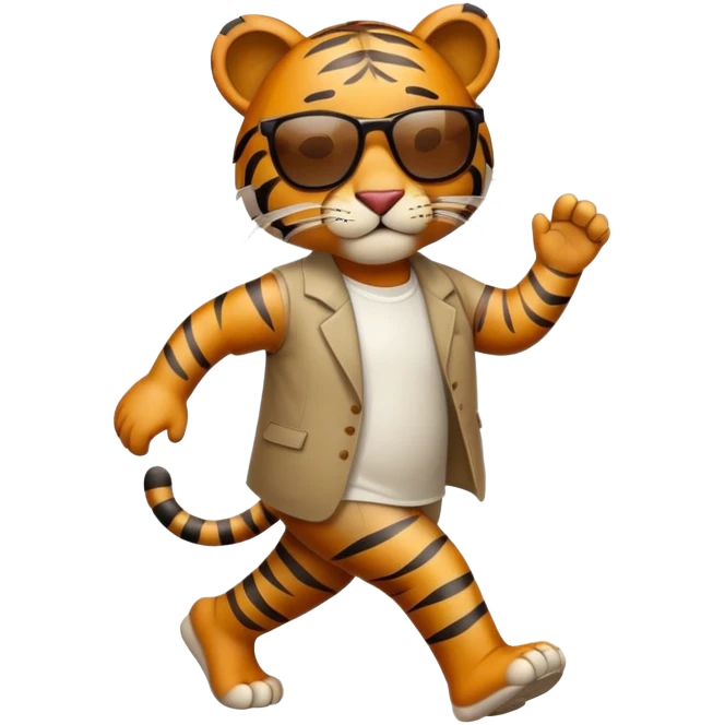 anthropomorphised tiger in casual dress wearing sunglasses walking upright emoji