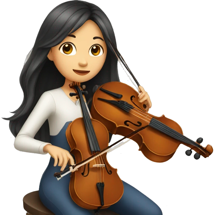 Asian girl with long hair playing cello  emoji