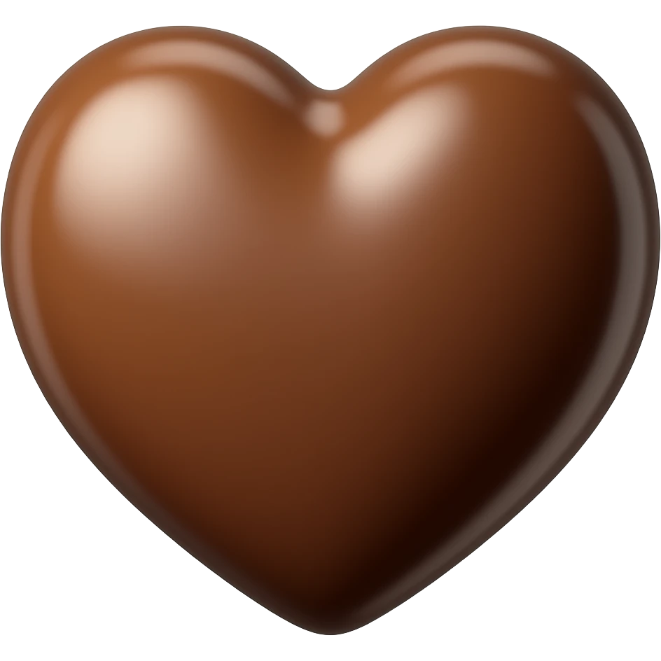 3D realistic icon of a gourmet heart-shaped milk chocolate, smooth polished surface with a waxy sheen, rich brown color, clean edges, isolated on transparent background, detailed render. emoji