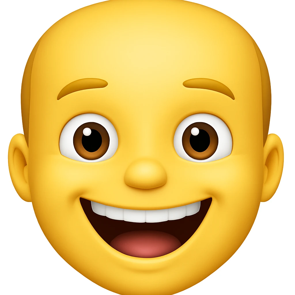Make the forehead even bigger with a wide smile, in the style of apple emojis. emoji