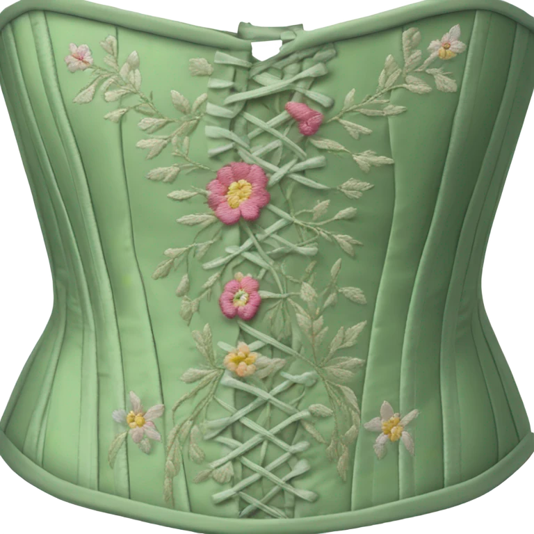 Sage green corset with flower embroidery, isolated emoji