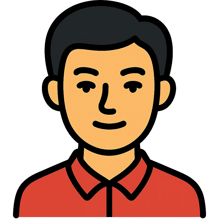 black haired handsome Chinese man icon with lineal color and black outlines emoji
