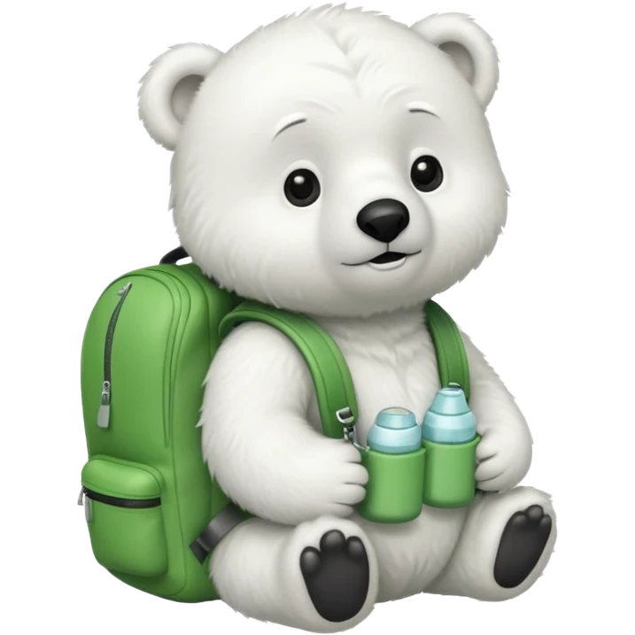 baby polar bear wear green backpack emoji