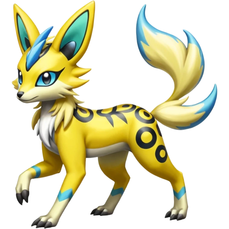 Splash-marked Colorful Patterned Exotic Meloetta-Zeraora-Lombax-Renamon-Protogen-Palkia-hybrid-fusion-Fakémon-creature, full body emoji