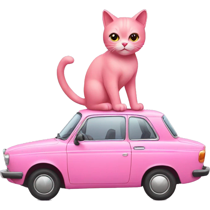 Pink cat riding a car Lada emoji