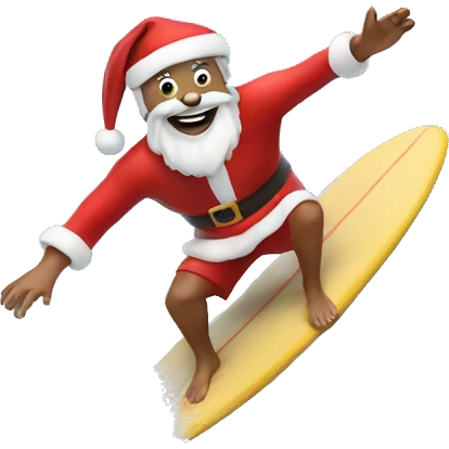 Santa on a surfboard riding a wave emoji