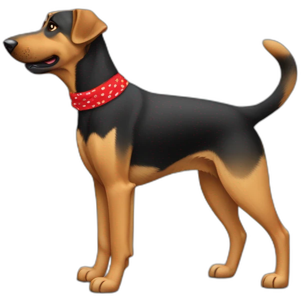 75% Coonhound 25% German Shepherd mix dog wearing small plain red bandana side view full body left facing emoji