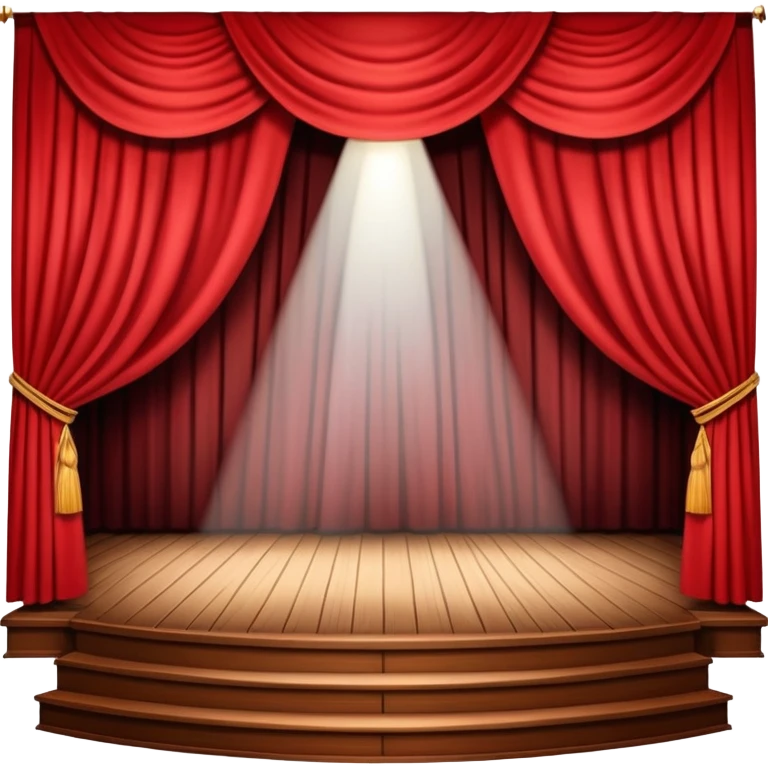 classic theatre stage with red curtains pulled to the sides, wooden floor, and spotlight focused at the center emoji
