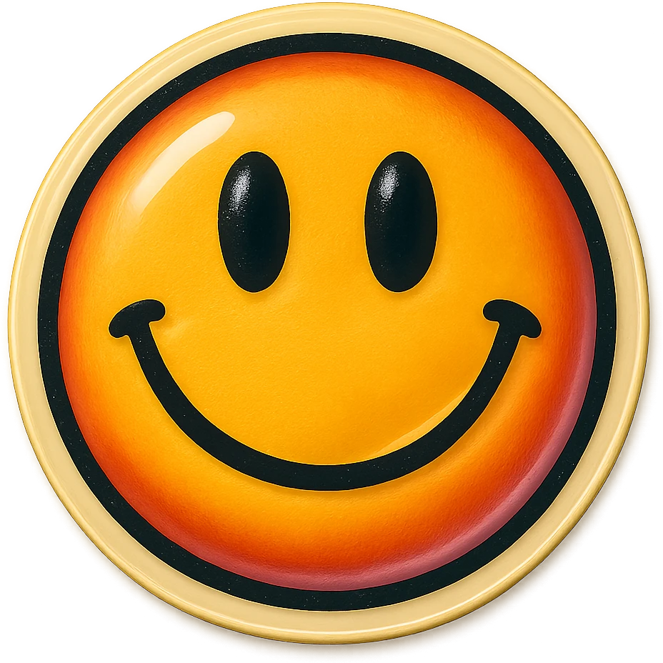 A smiley face sticker in retro stickers style, with a vintage design and a retro vibe emoji