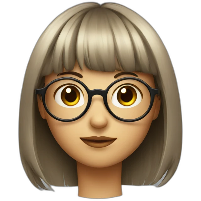 a round face girl with bangs,glasses emoji