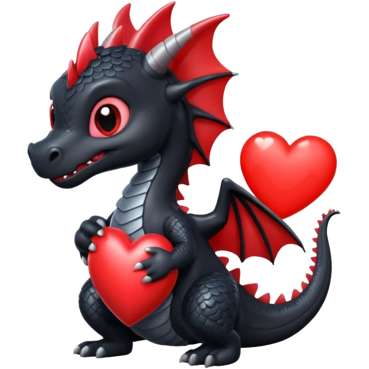 Cute black dragon holding a red heart emoji