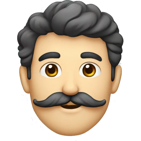 Rapaz moreno de barba e bigode com sobrancelha de circunflexo emoji