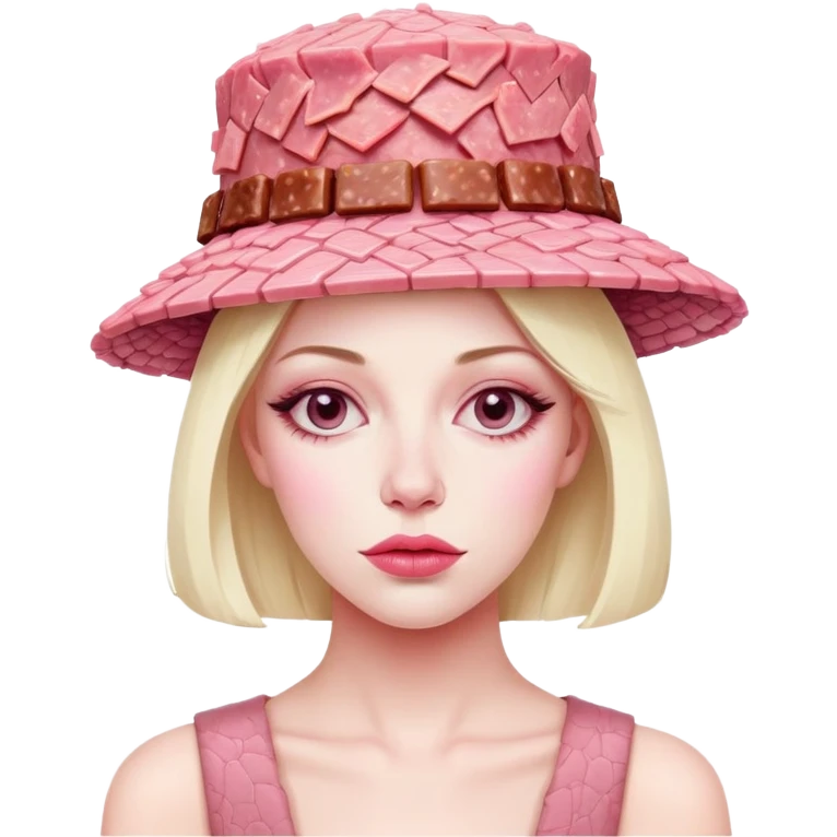paris woman in avant garde hat made of SPAM MEAT emoji