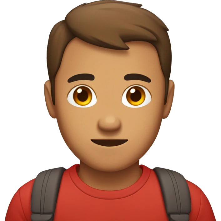 man with brownish (filipino) skintone in red tshirt with small owl on his right shoulder emoji