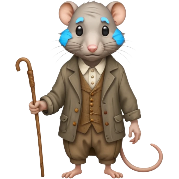 Old rat walking with old clothes and a cane  emoji