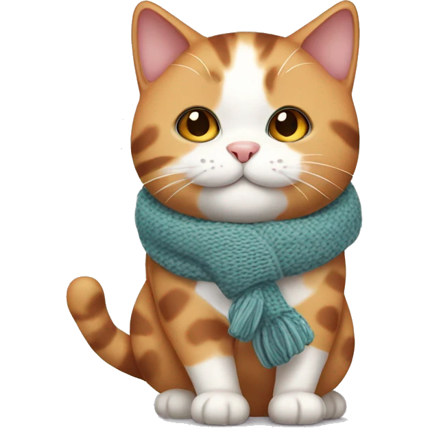 Fat Calico cat wearing a knit scarf emoji