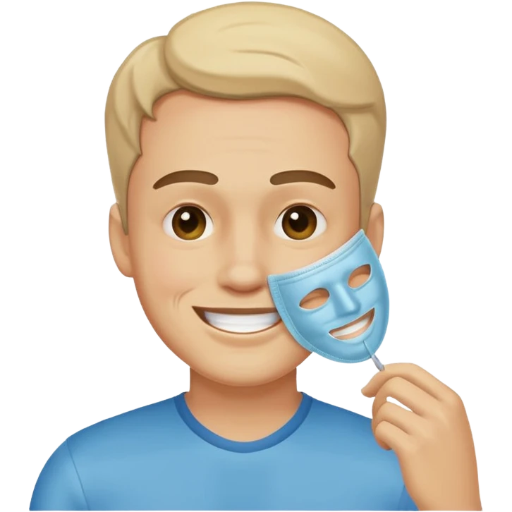 Un homme heureux qui enlève son masque de personne heureuse mais qui est malheureux au fond emoji