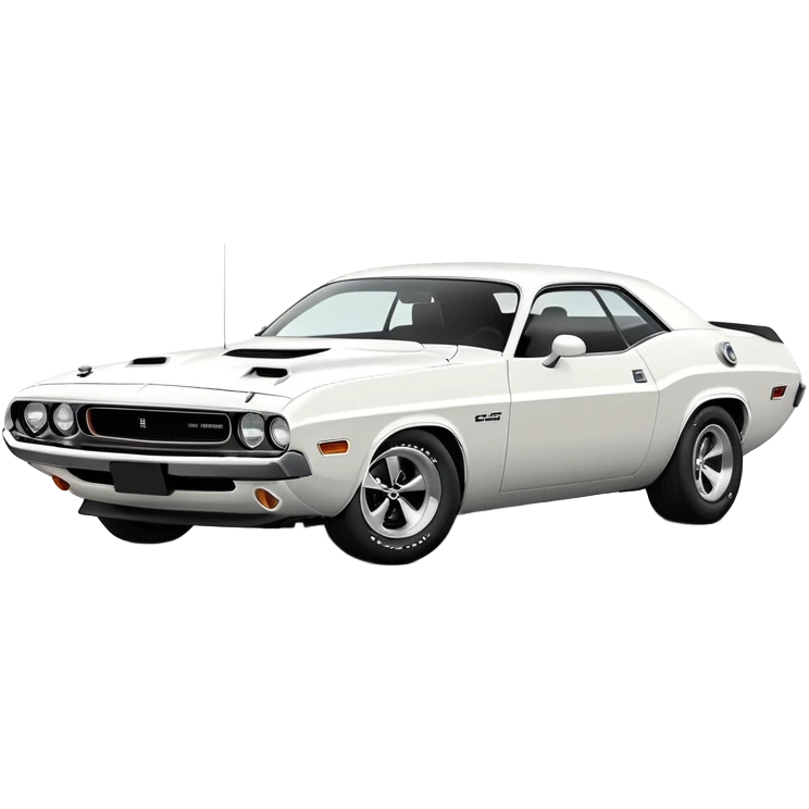 Solid white 1971 Dodge Challenger, three-quarter view, all white exterior, no decorations, clean minimalist design, iconic muscle car shape, iOS emoji style emoji